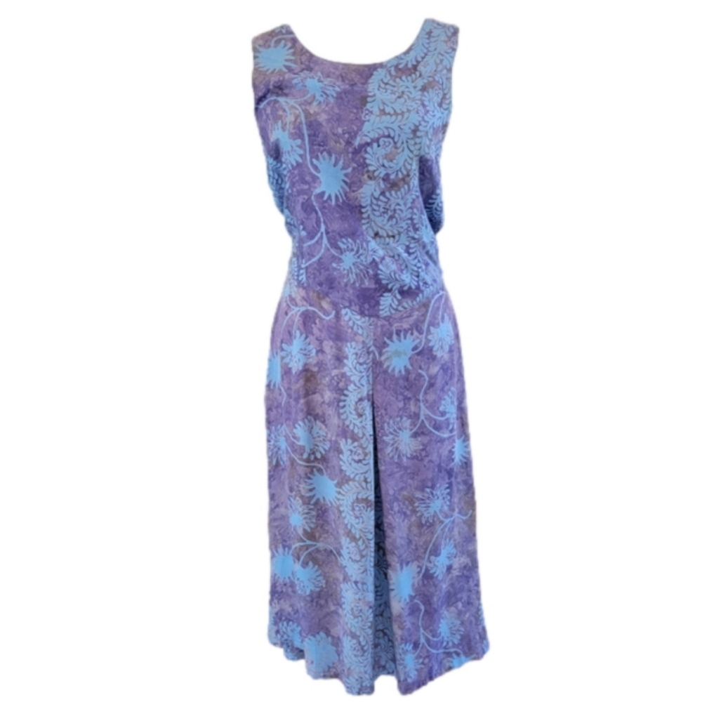 Kupu Kupu Sleeveless Batik Printed Tie Back Blue Purple Dress Size Small EUC